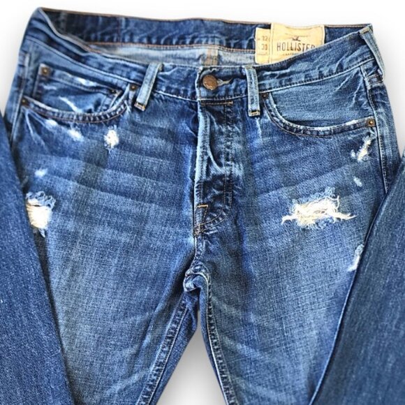 HOLLISTER Balboa 32x30 Men's Button Fly Jean Straight Distressed Denim Blue - Picture 5 of 15